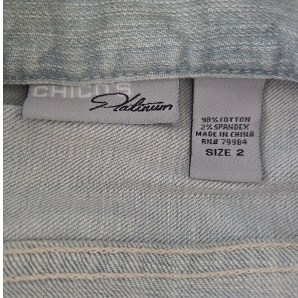 Chico's Platinum Denim Button Front Light Wash Jean Jacket Sz 2/L Classic - Picture 4 of 5